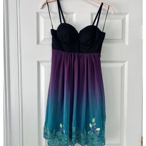 Boho.Coreset, Ombré Babydoll Style Dress with Sweetheart Neckline